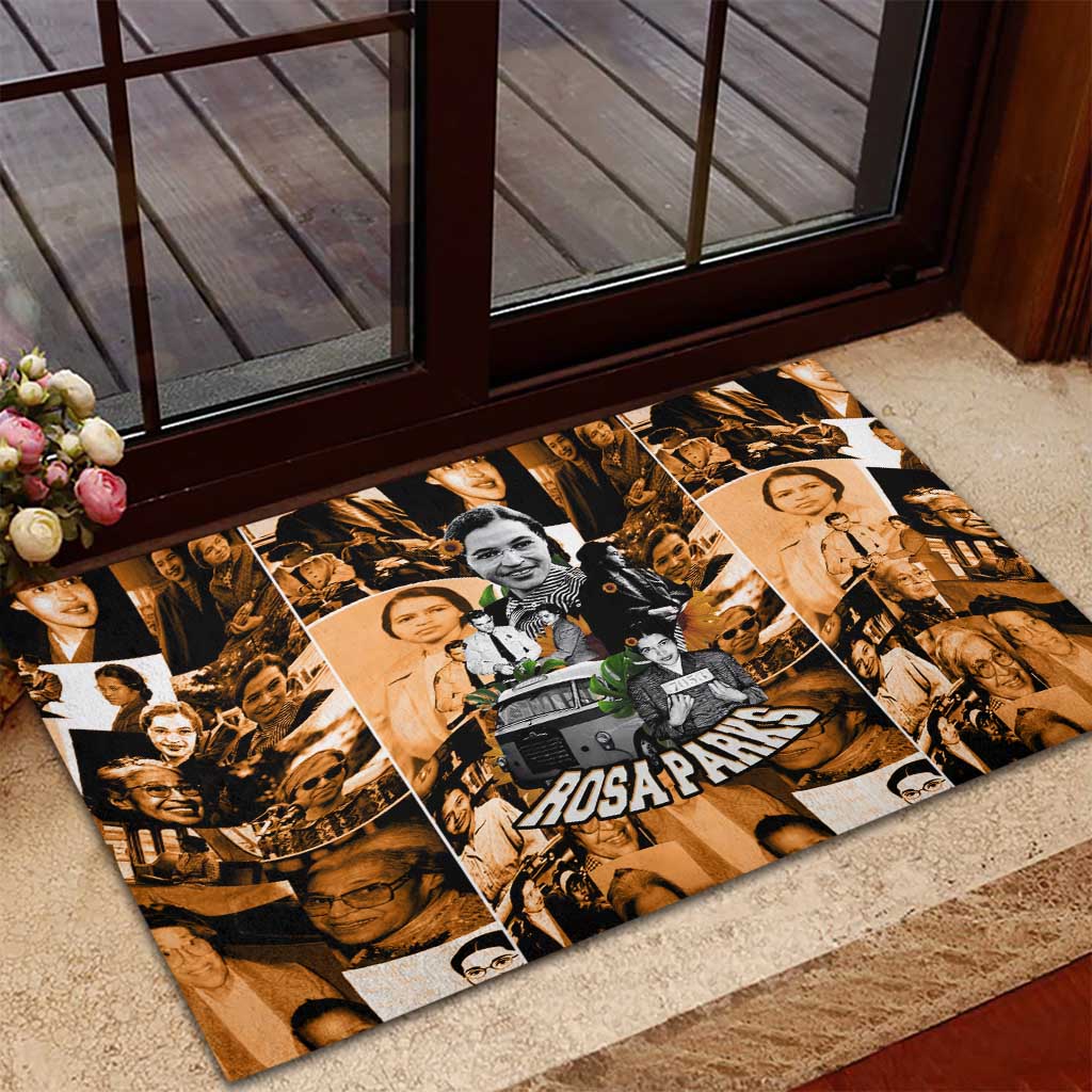 Rosa Parks Rubber Doormat Sepia Collage Design Civil Rights Icon I Believe There Is Only One Race Quote - Wonder Print Shop