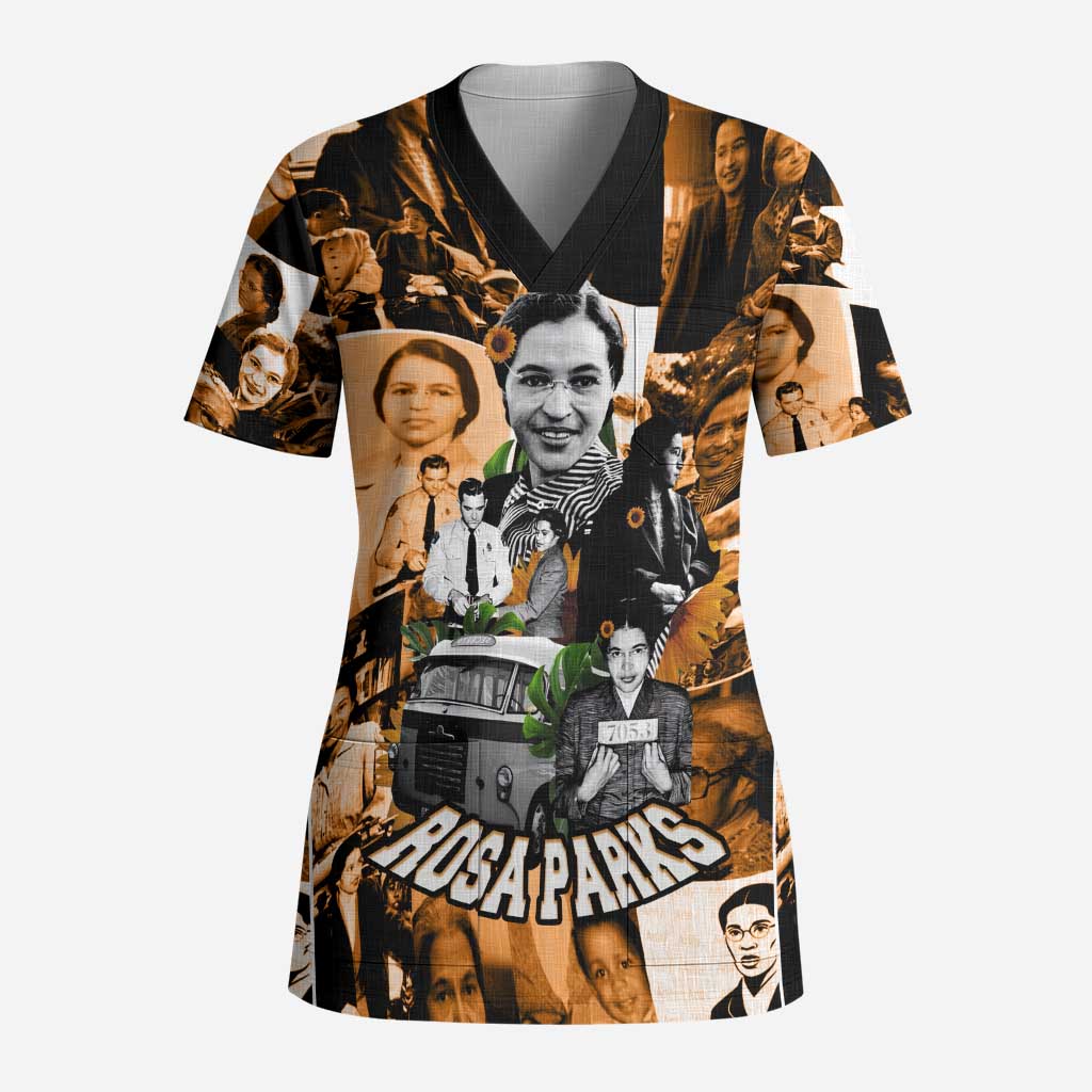 Rosa Parks Scrub Top Sepia Collage Design Civil Rights Icon I Believe There Is Only One Race Quote - Wonder Print Shop
