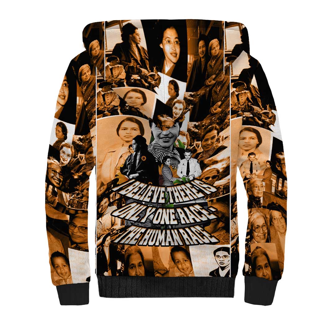 Rosa Parks Sherpa Hoodie Sepia Collage Design Civil Rights Icon I Believe There Is Only One Race Quote - Wonder Print Shop