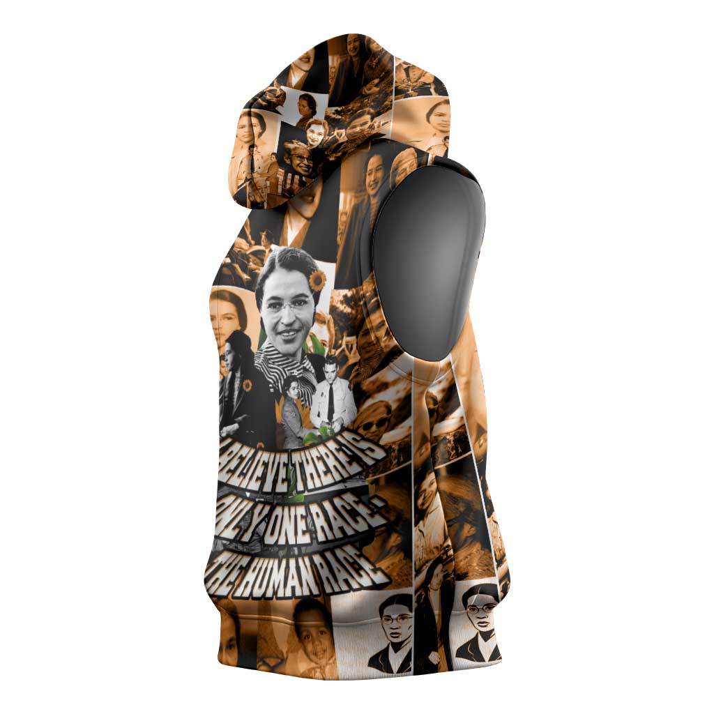 Rosa Parks Sleeveless Hoodie Sepia Collage Design Civil Rights Icon I Believe There Is Only One Race Quote - Wonder Print Shop