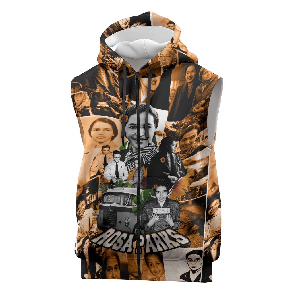 Rosa Parks Sleeveless Zip Hoodie Sepia Collage Design Civil Rights Icon I Believe There Is Only One Race Quote - Wonder Print Shop