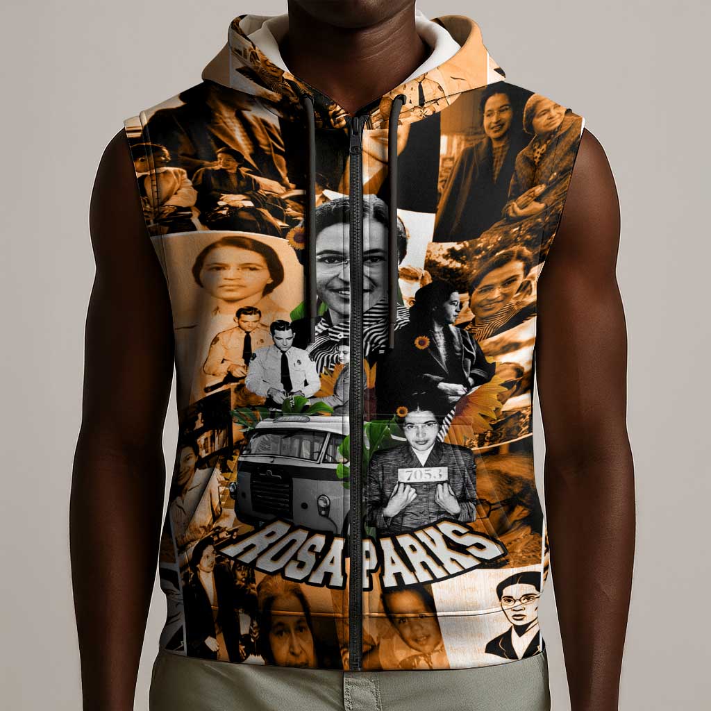 Rosa Parks Sleeveless Zip Hoodie Sepia Collage Design Civil Rights Icon I Believe There Is Only One Race Quote - Wonder Print Shop