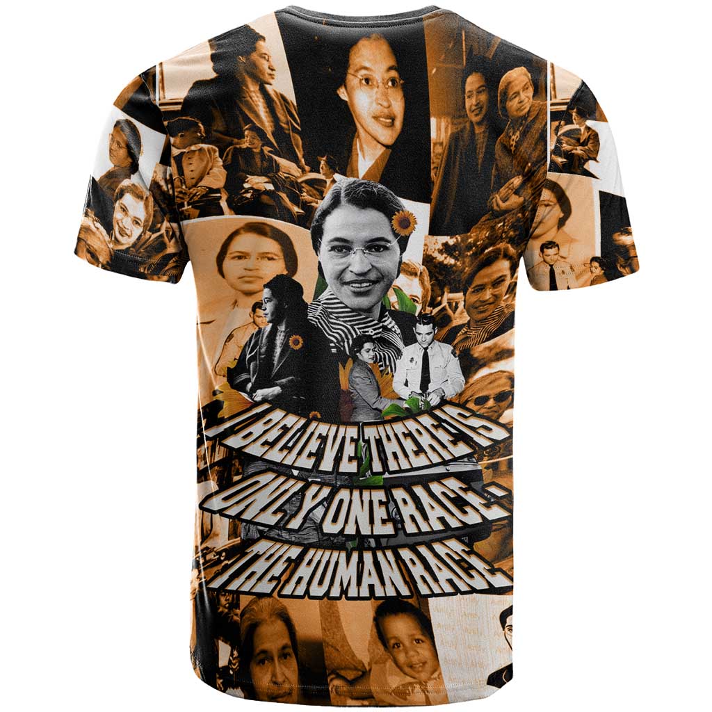 Rosa Parks T shirt Sepia Collage Design Civil Rights Icon I Believe There Is Only One Race Quote TS04