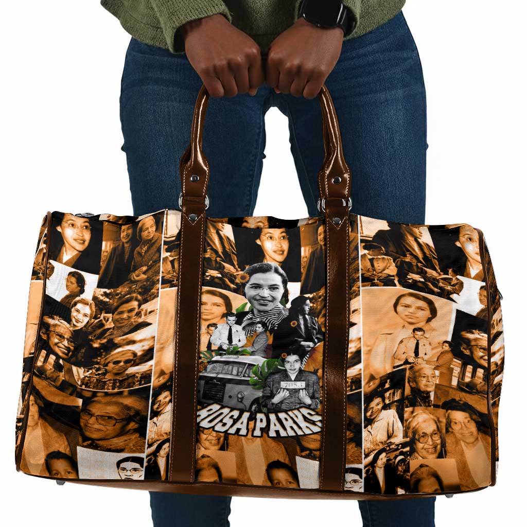 Rosa Parks Travel Bag Sepia Collage Design Civil Rights Icon I Believe There Is Only One Race Quote - Wonder Print Shop