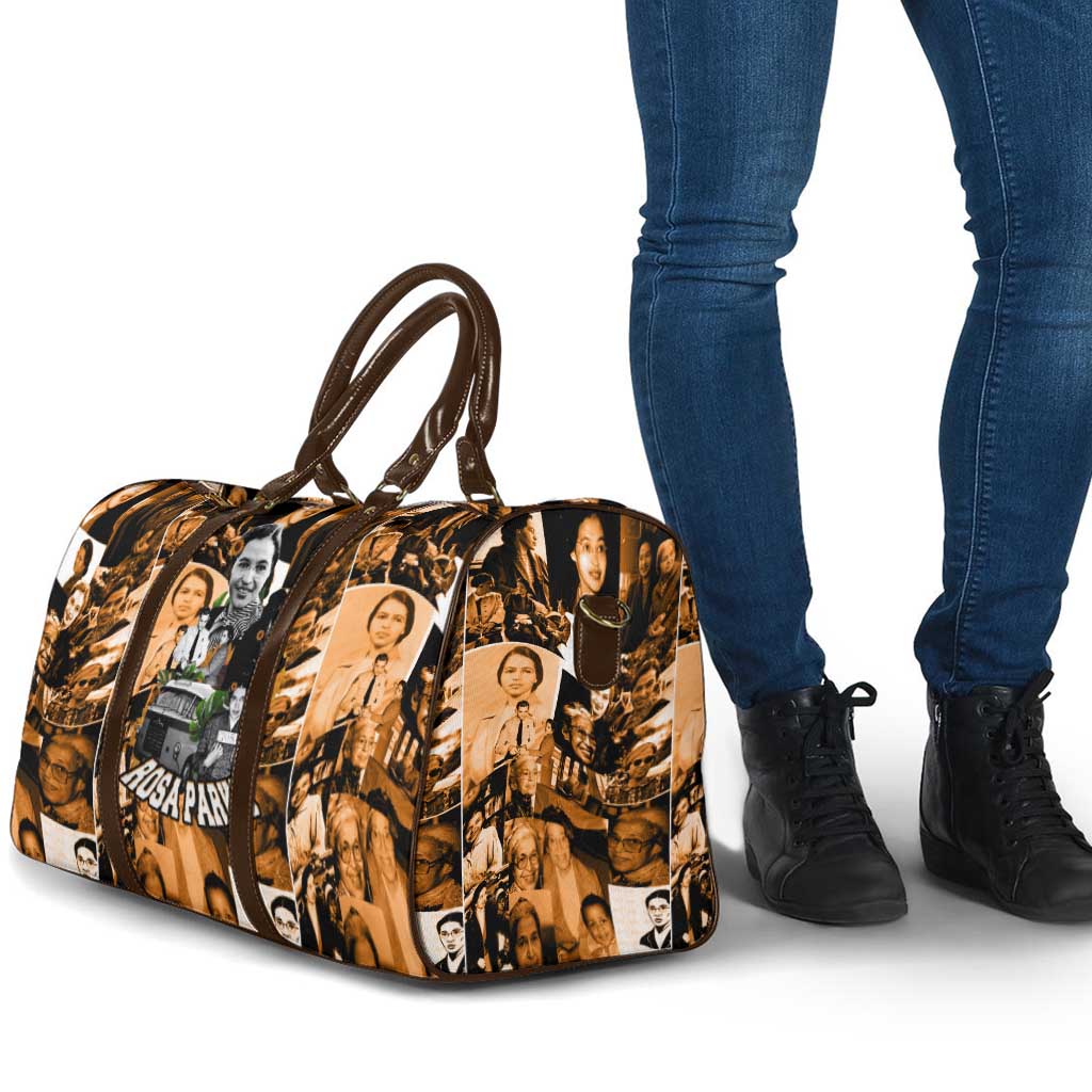 Rosa Parks Travel Bag Sepia Collage Design Civil Rights Icon I Believe There Is Only One Race Quote - Wonder Print Shop