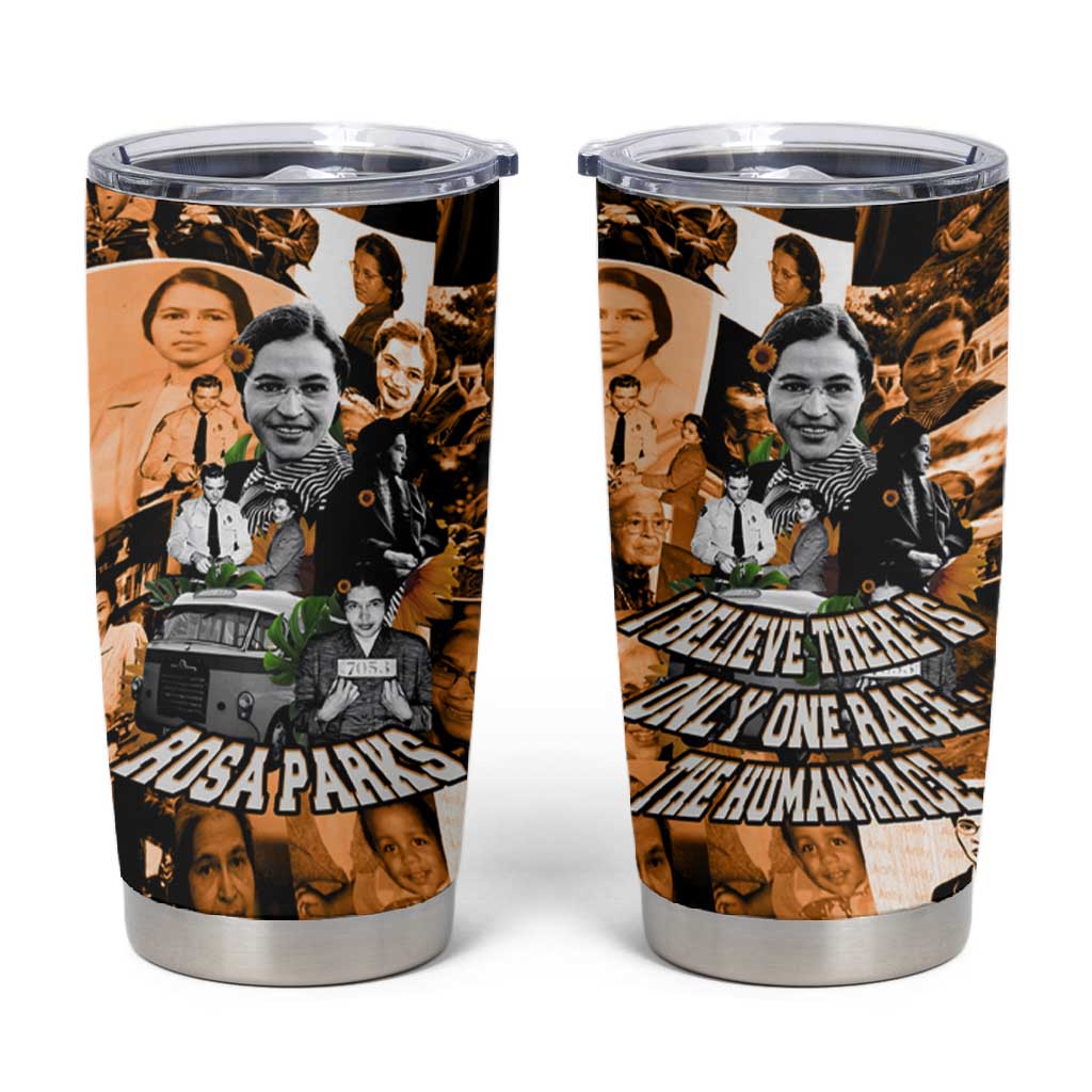 Rosa Parks Tumbler Cup Sepia Collage Design Civil Rights Icon I Believe There Is Only One Race Quote - Wonder Print Shop