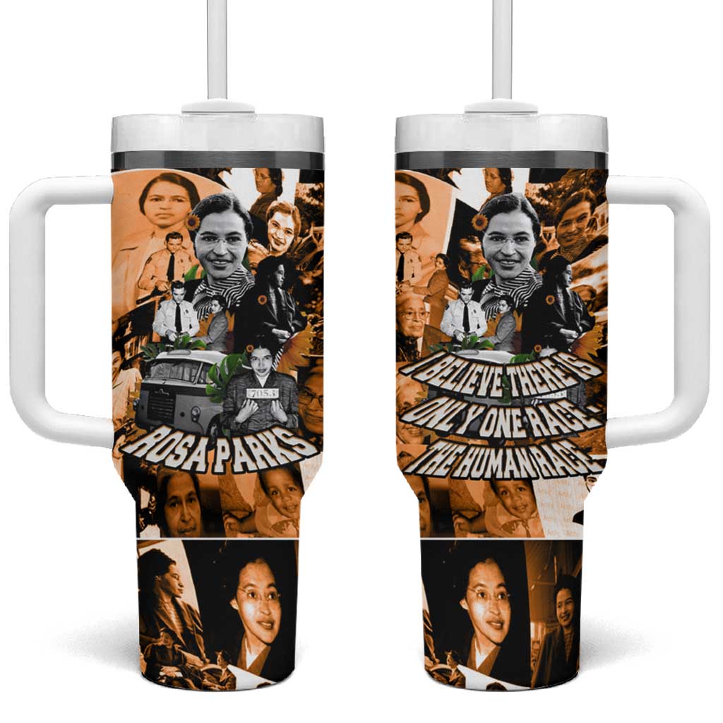 Rosa Parks Tumbler With Handle Sepia Collage Design Civil Rights Icon I Believe There Is Only One Race Quote - Wonder Print Shop