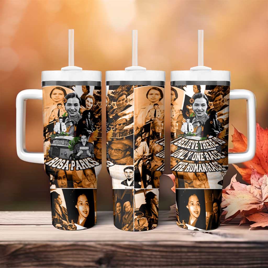 Rosa Parks Tumbler With Handle Sepia Collage Design Civil Rights Icon I Believe There Is Only One Race Quote - Wonder Print Shop