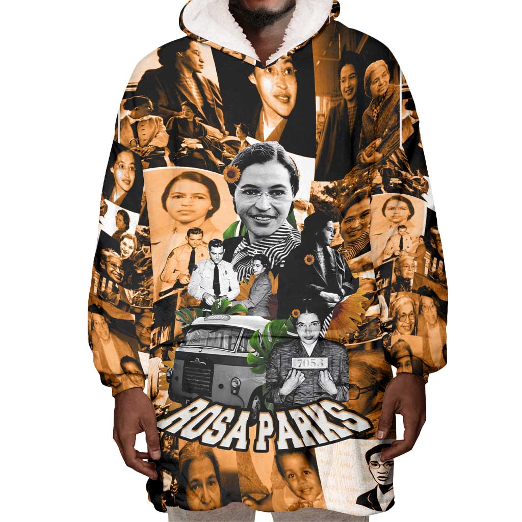 Rosa Parks Wearable Blanket Hoodie Sepia Collage Design Civil Rights Icon I Believe There Is Only One Race Quote - Wonder Print Shop