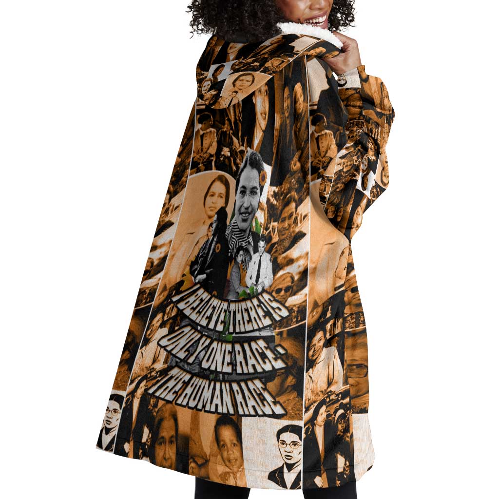 Rosa Parks Wearable Blanket Hoodie Sepia Collage Design Civil Rights Icon I Believe There Is Only One Race Quote - Wonder Print Shop