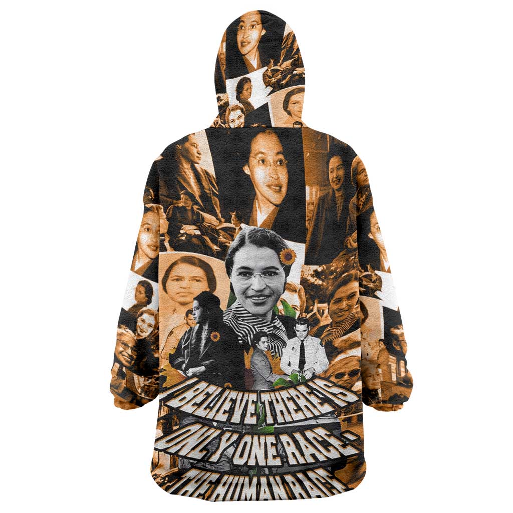Rosa Parks Wearable Blanket Hoodie Sepia Collage Design Civil Rights Icon I Believe There Is Only One Race Quote - Wonder Print Shop