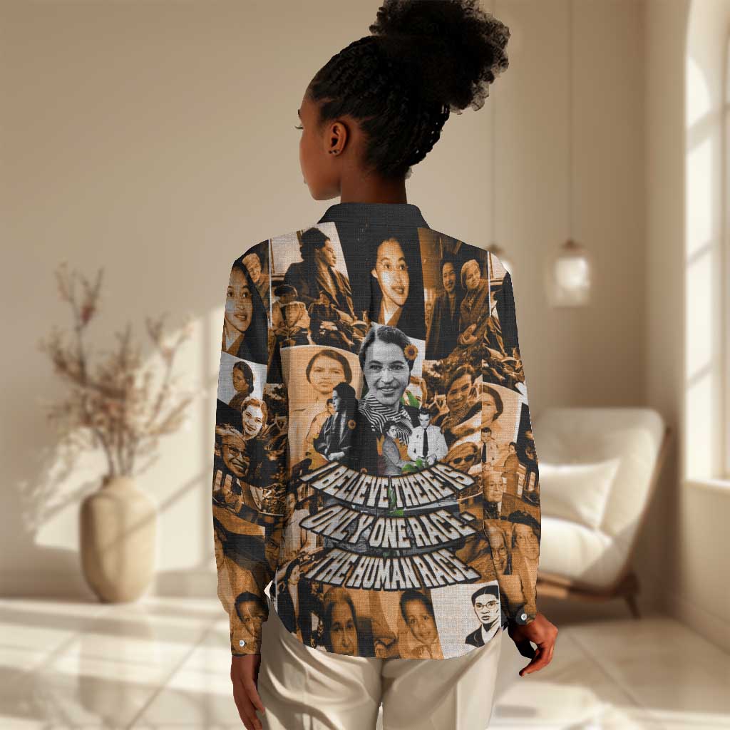 Rosa Parks Women Casual Shirt Sepia Collage Design Civil Rights Icon I Believe There Is Only One Race Quote - Wonder Print Shop
