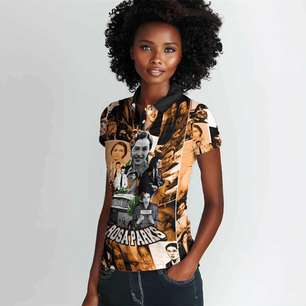 Rosa Parks Women Polo Shirt Sepia Collage Design Civil Rights Icon I Believe There Is Only One Race Quote TS04