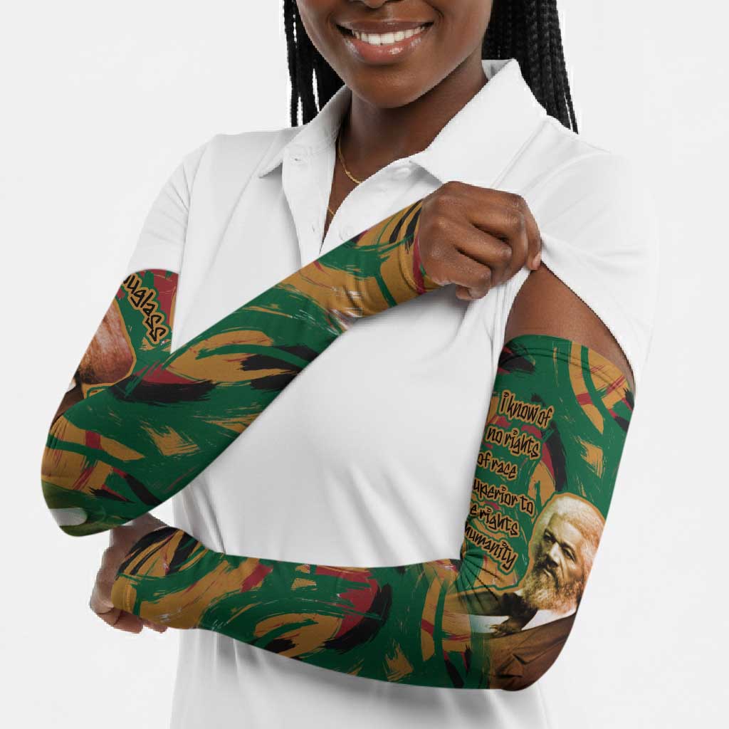 Frederick Douglass Arm Sleeves Green Abstract Design Civil Rights Leader Quote on Race and Humanity - Wonder Print Shop