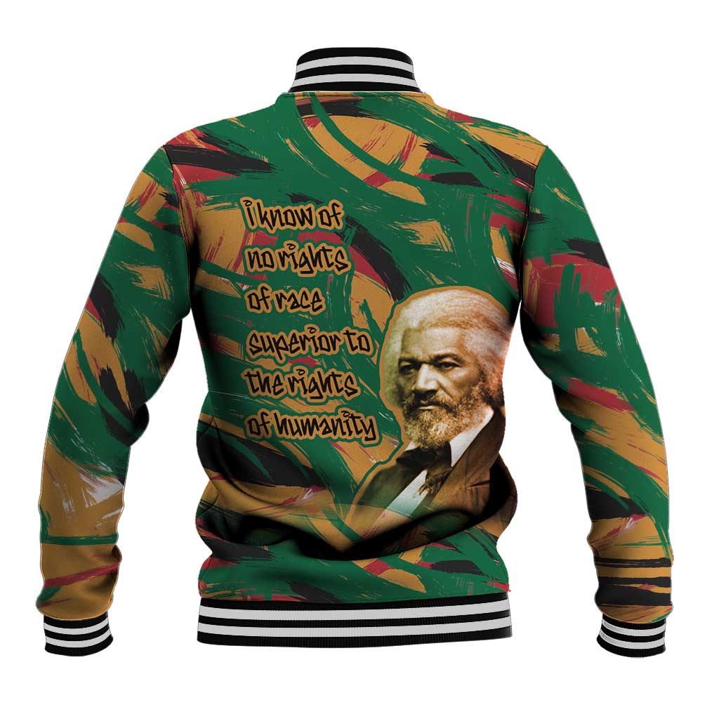 Frederick Douglass Baseball Jacket Green Abstract Design Civil Rights Leader Quote on Race and Humanity - Wonder Print Shop