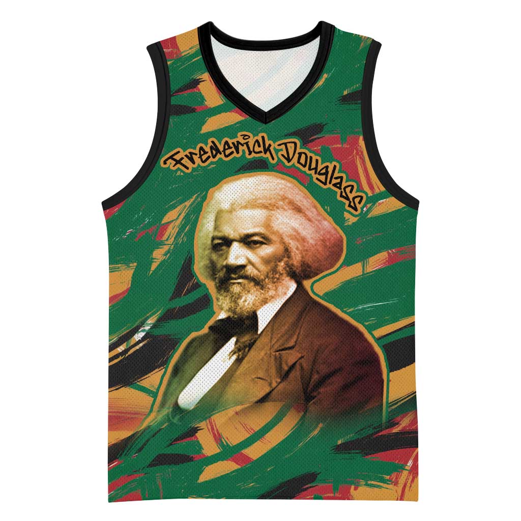 Frederick Douglass Basketball Jersey Green Abstract Design Civil Rights Leader Quote on Race and Humanity - Wonder Print Shop