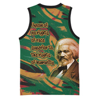 Frederick Douglass Basketball Jersey Green Abstract Design Civil Rights Leader Quote on Race and Humanity - Wonder Print Shop