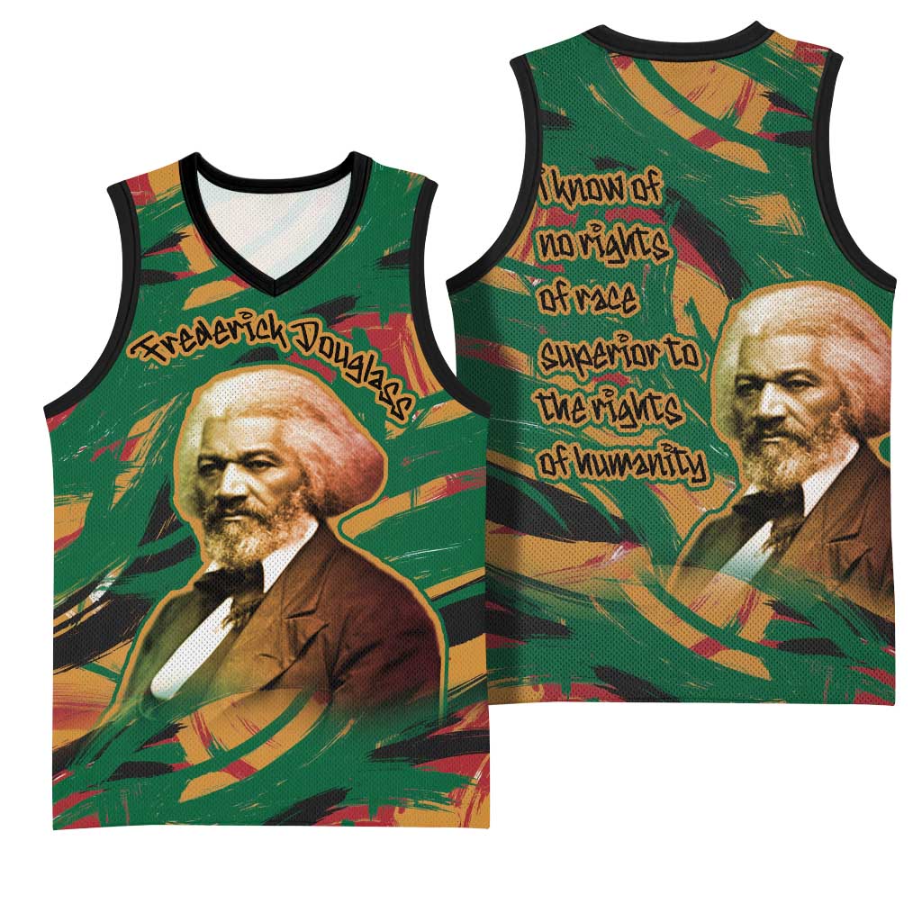 Frederick Douglass Basketball Jersey Green Abstract Design Civil Rights Leader Quote on Race and Humanity - Wonder Print Shop