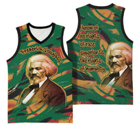 Frederick Douglass Basketball Jersey Green Abstract Design Civil Rights Leader Quote on Race and Humanity - Wonder Print Shop