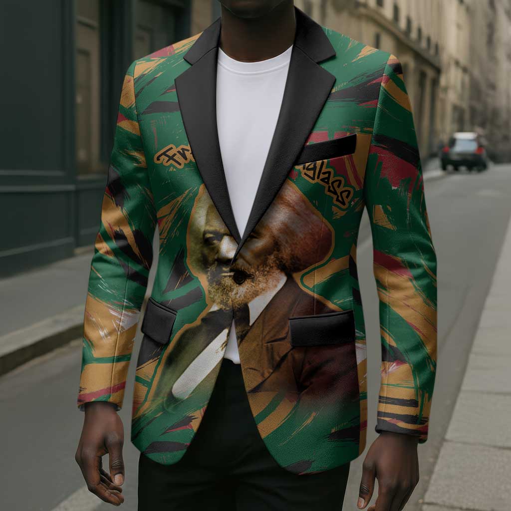 Frederick Douglass Blazer Green Abstract Design Civil Rights Leader Quote on Race and Humanity - Wonder Print Shop