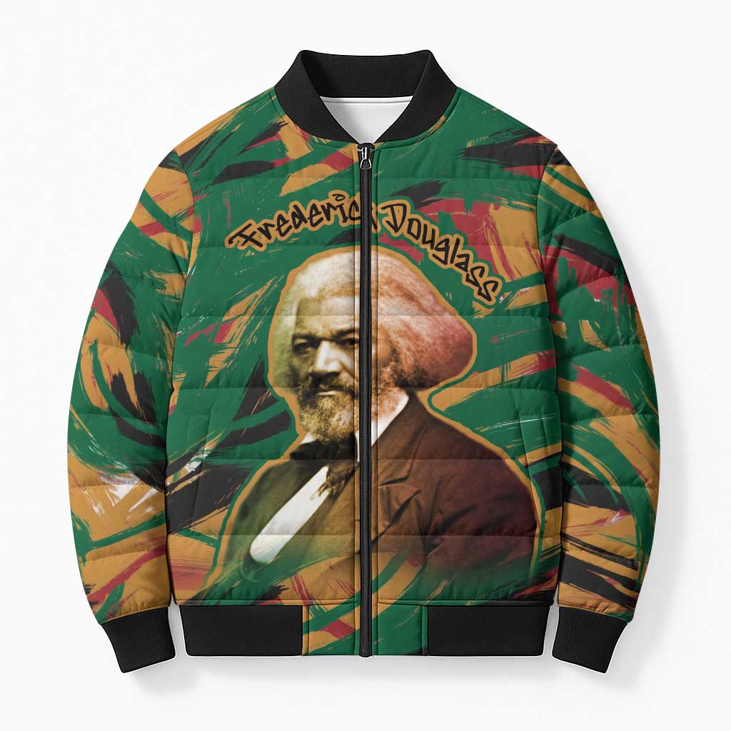 Frederick Douglass Bomber Puffer Jacket Green Abstract Design Civil Rights Leader Quote on Race and Humanity - Wonder Print Shop