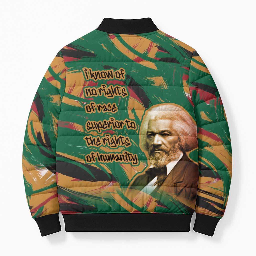 Frederick Douglass Bomber Puffer Jacket Green Abstract Design Civil Rights Leader Quote on Race and Humanity - Wonder Print Shop