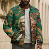 Frederick Douglass Bomber Puffer Jacket Green Abstract Design Civil Rights Leader Quote on Race and Humanity - Wonder Print Shop