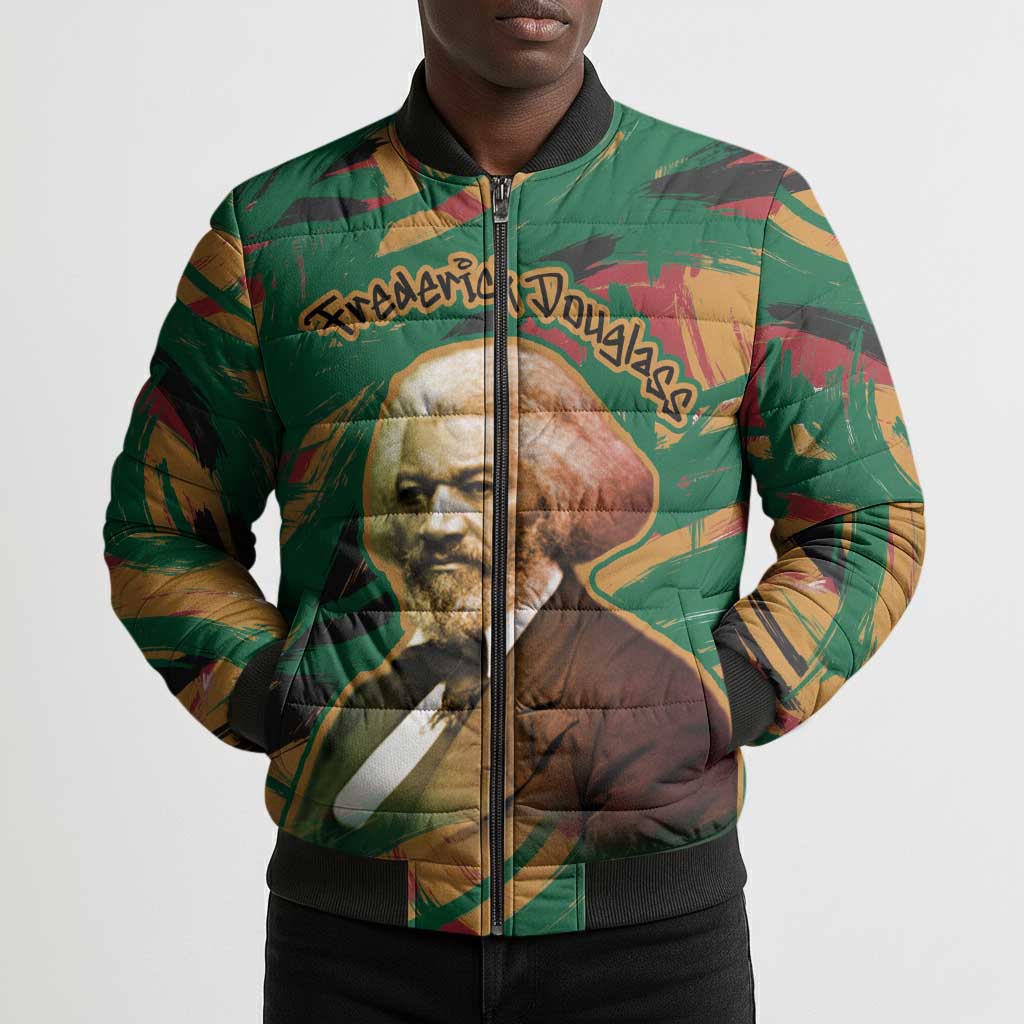 Frederick Douglass Bomber Puffer Jacket Green Abstract Design Civil Rights Leader Quote on Race and Humanity - Wonder Print Shop