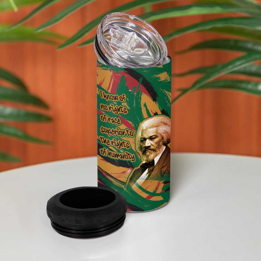 Frederick Douglass 4 in 1 Can Cooler Tumbler Green Abstract Design Civil Rights Leader Quote on Race and Humanity - Wonder Print Shop