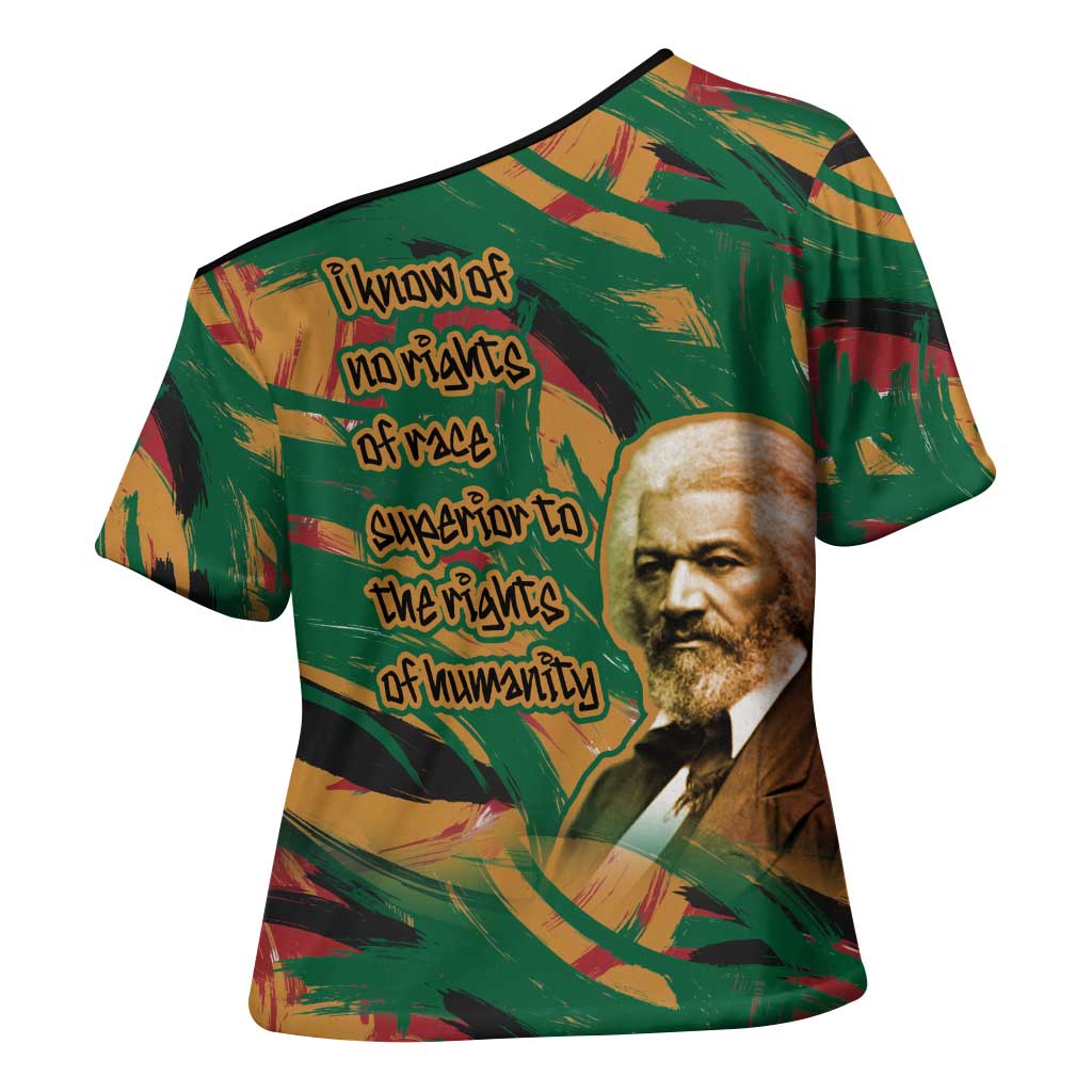 Frederick Douglass Cross Shoulder Shirt Green Abstract Design Civil Rights Leader Quote on Race and Humanity - Wonder Print Shop