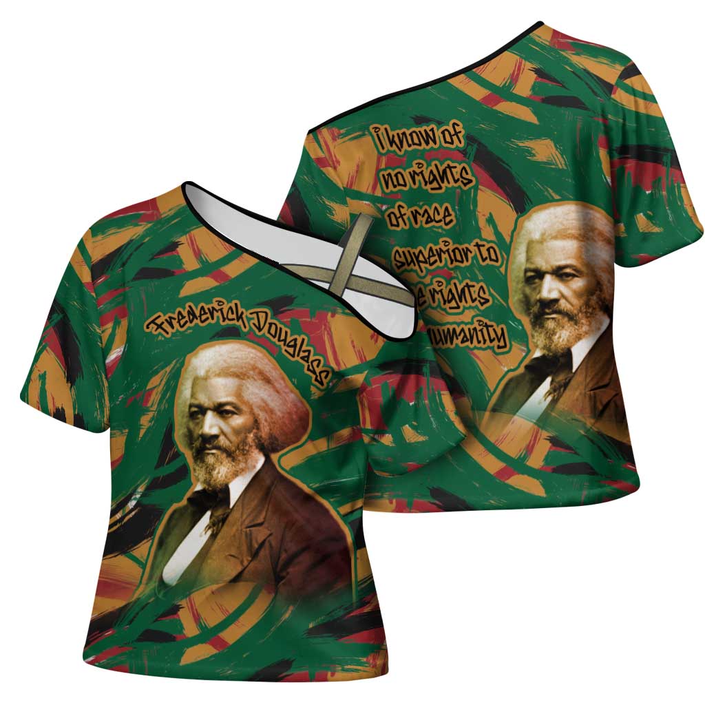 Frederick Douglass Cross Shoulder Shirt Green Abstract Design Civil Rights Leader Quote on Race and Humanity - Wonder Print Shop