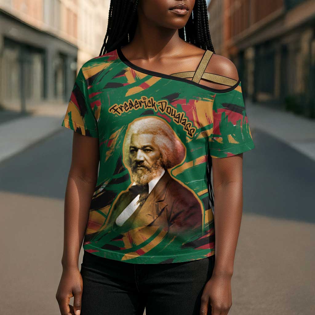 Frederick Douglass Cross Shoulder Shirt Green Abstract Design Civil Rights Leader Quote on Race and Humanity - Wonder Print Shop