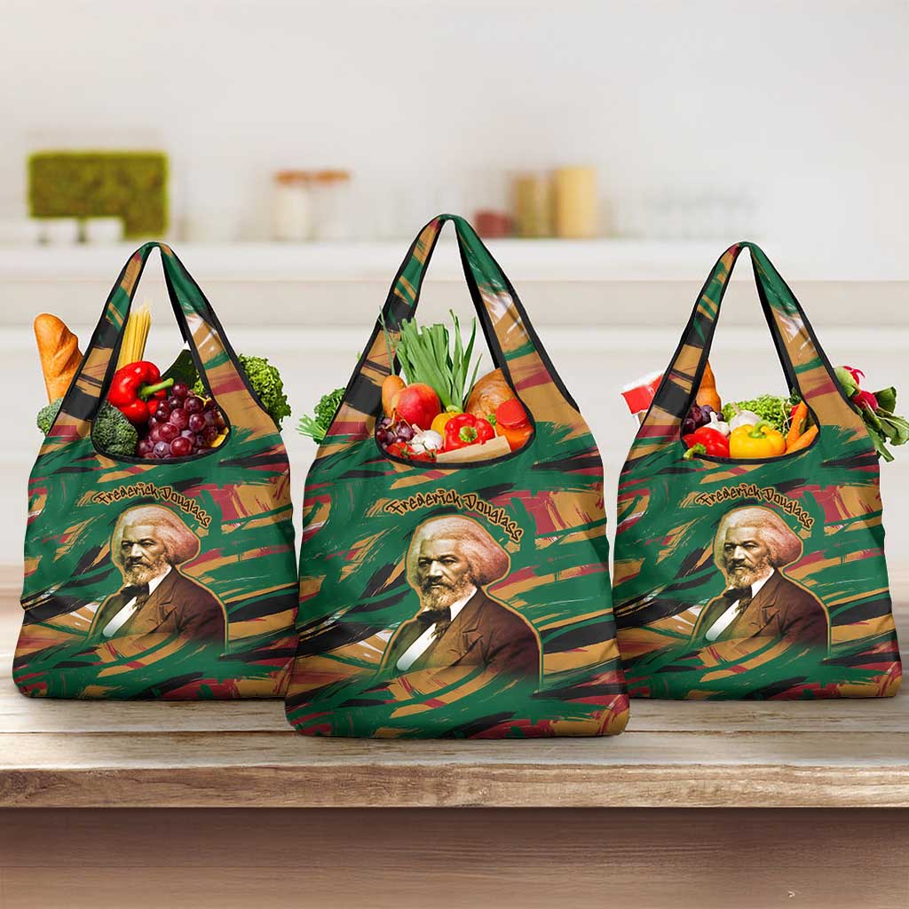 Frederick Douglass Grocery Bag Green Abstract Design Civil Rights Leader Quote on Race and Humanity - Wonder Print Shop