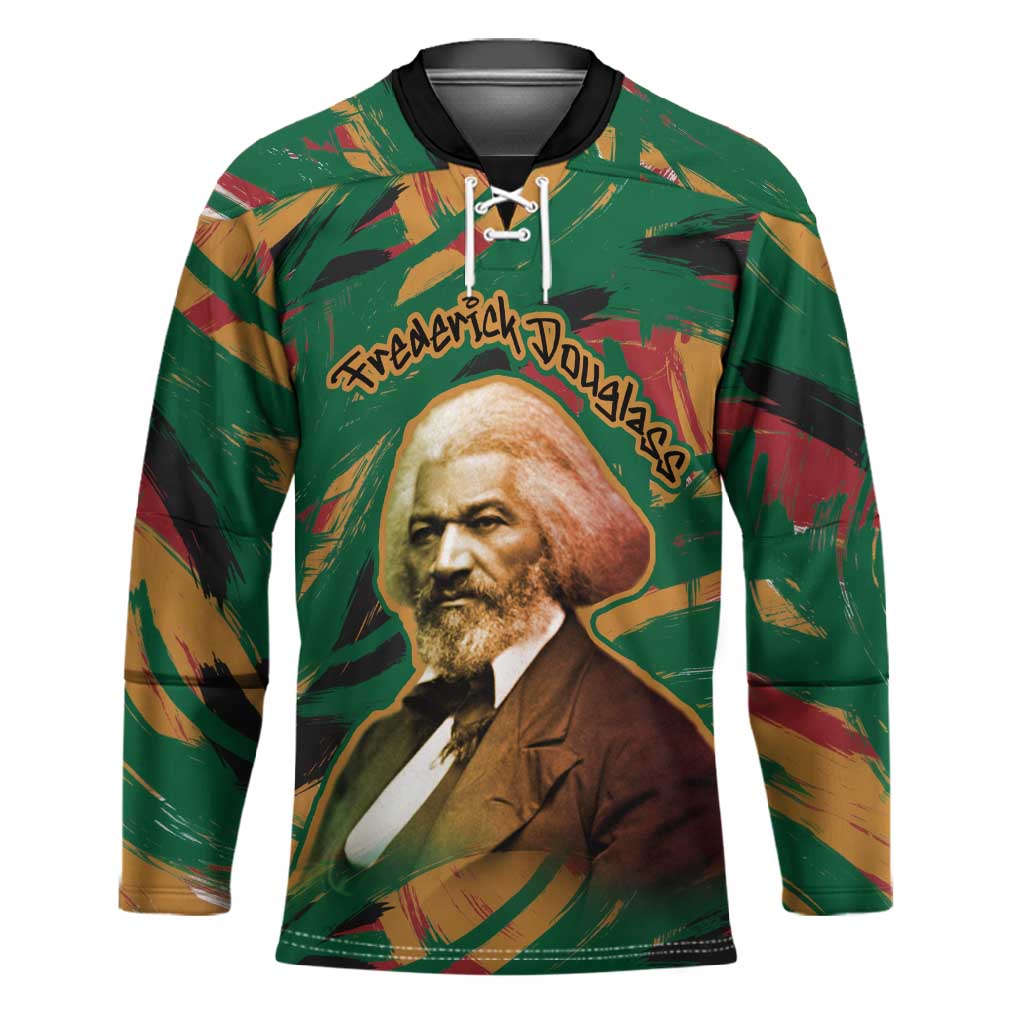 Frederick Douglass Hockey Jersey Green Abstract Design Civil Rights Leader Quote on Race and Humanity - Wonder Print Shop