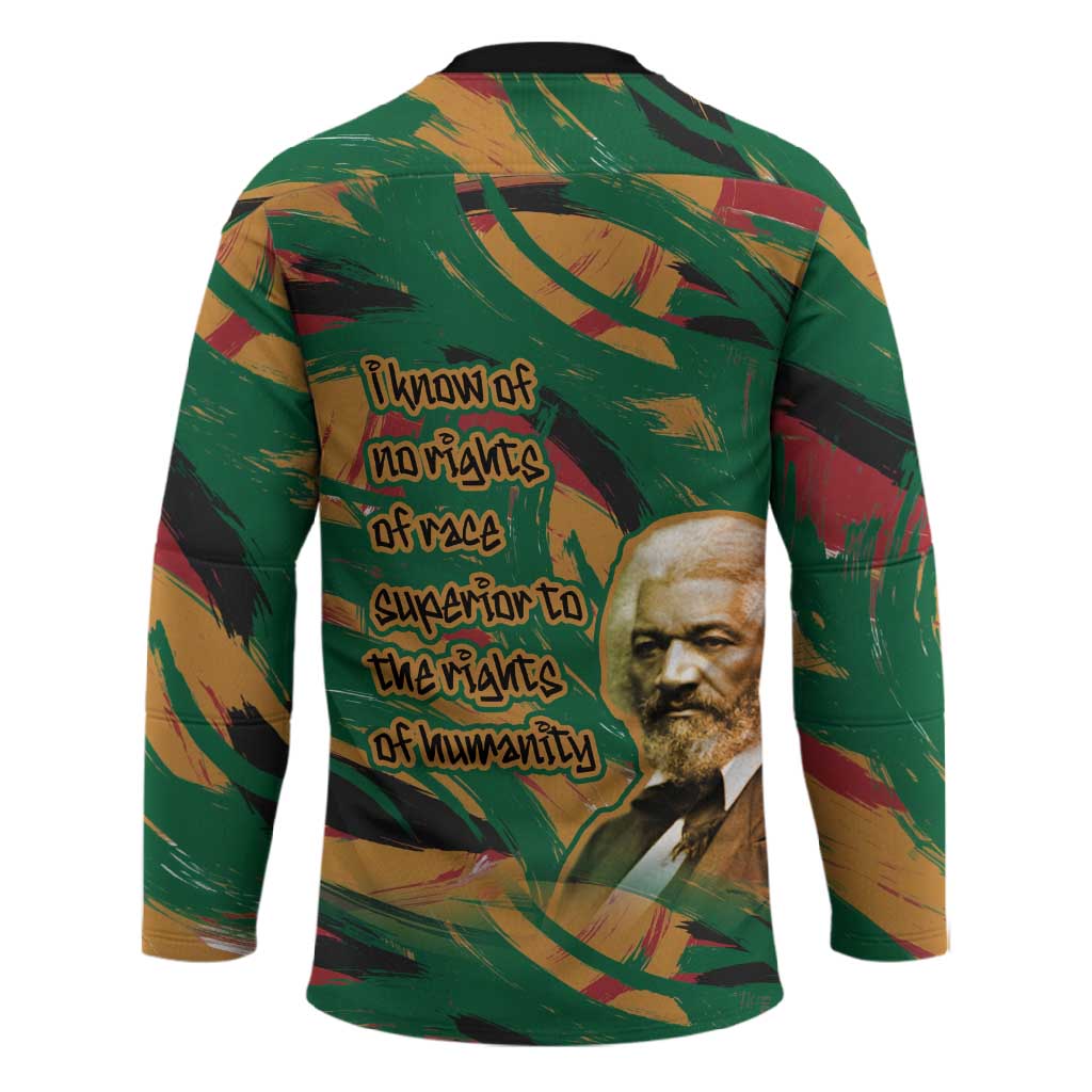 Frederick Douglass Hockey Jersey Green Abstract Design Civil Rights Leader Quote on Race and Humanity - Wonder Print Shop