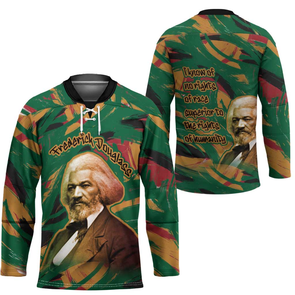 Frederick Douglass Hockey Jersey Green Abstract Design Civil Rights Leader Quote on Race and Humanity - Wonder Print Shop