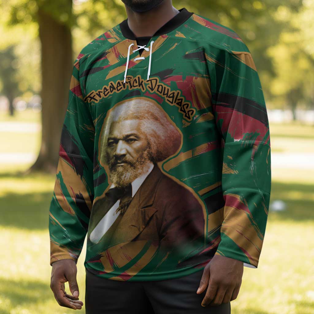 Frederick Douglass Hockey Jersey Green Abstract Design Civil Rights Leader Quote on Race and Humanity - Wonder Print Shop