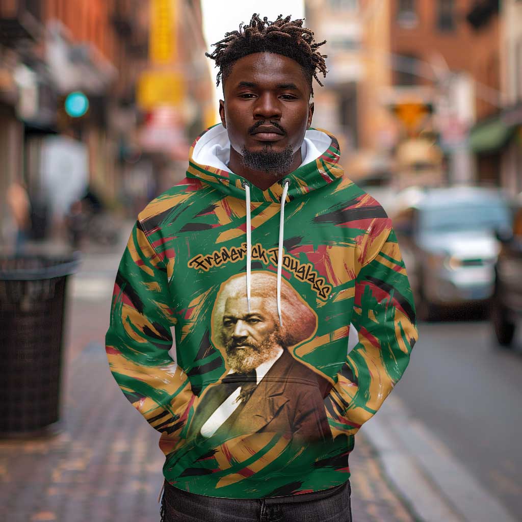 Frederick Douglass Hoodie Green Abstract Design Civil Rights Leader Quote on Race and Humanity - Wonder Print Shop