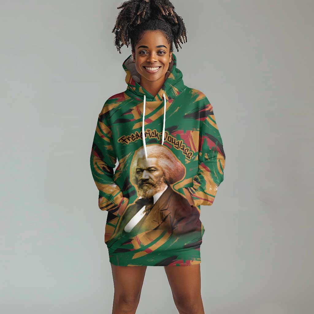 Frederick Douglass Hoodie Dress Green Abstract Design Civil Rights Leader Quote on Race and Humanity - Wonder Print Shop