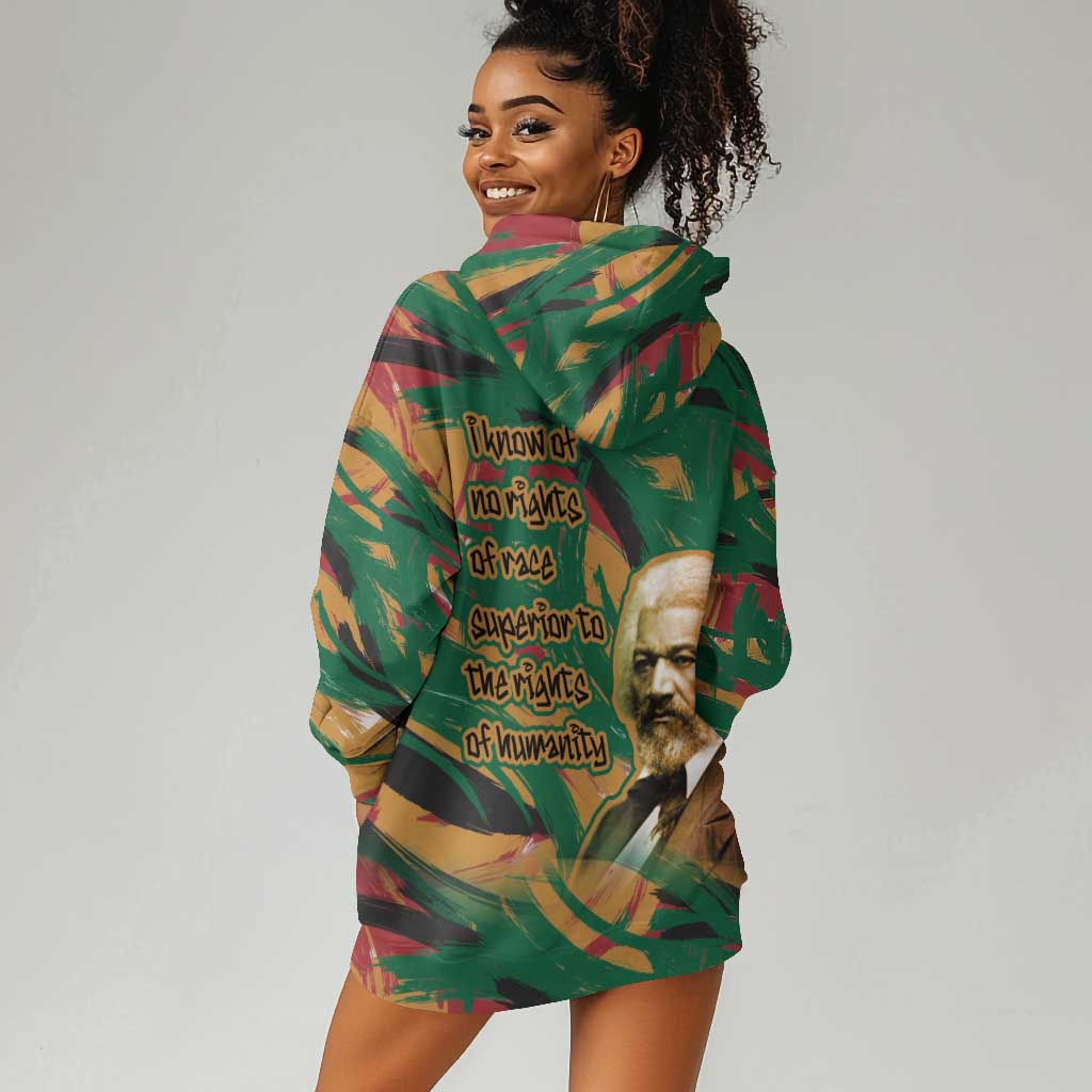 Frederick Douglass Hoodie Dress Green Abstract Design Civil Rights Leader Quote on Race and Humanity - Wonder Print Shop