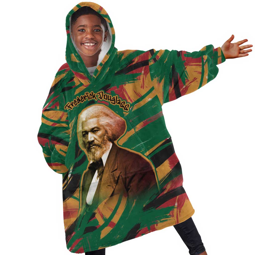 Frederick Douglass Kid Wearable Blanket Hoodie Green Abstract Design Civil Rights Leader Quote on Race and Humanity - Wonder Print Shop