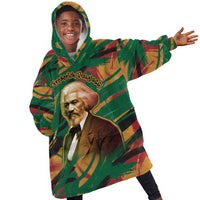 Frederick Douglass Kid Wearable Blanket Hoodie Green Abstract Design Civil Rights Leader Quote on Race and Humanity - Wonder Print Shop
