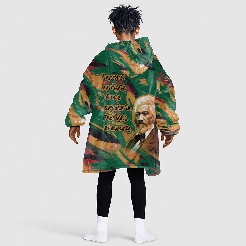 Frederick Douglass Kid Wearable Blanket Hoodie Green Abstract Design Civil Rights Leader Quote on Race and Humanity - Wonder Print Shop