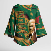 Frederick Douglass Kimono Sleeve Blouse Green Abstract Design Civil Rights Leader Quote on Race and Humanity - Wonder Print Shop