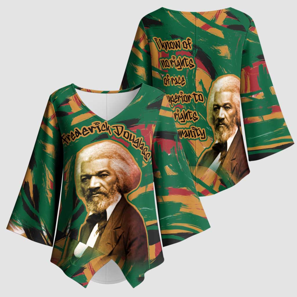 Frederick Douglass Kimono Sleeve Blouse Green Abstract Design Civil Rights Leader Quote on Race and Humanity - Wonder Print Shop