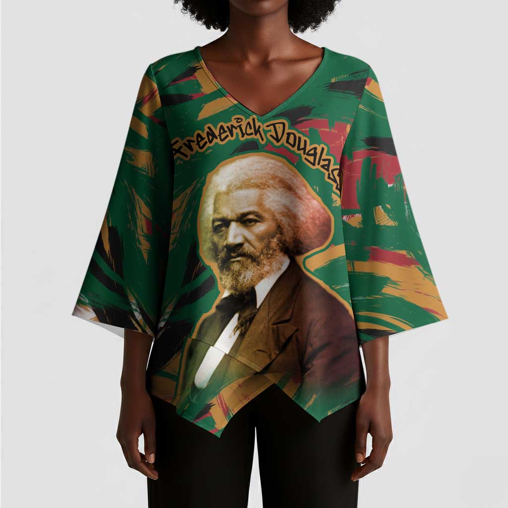 Frederick Douglass Kimono Sleeve Blouse Green Abstract Design Civil Rights Leader Quote on Race and Humanity - Wonder Print Shop