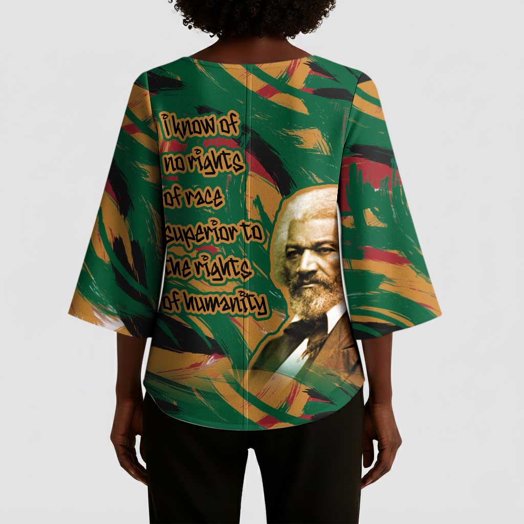 Frederick Douglass Kimono Sleeve Blouse Green Abstract Design Civil Rights Leader Quote on Race and Humanity - Wonder Print Shop