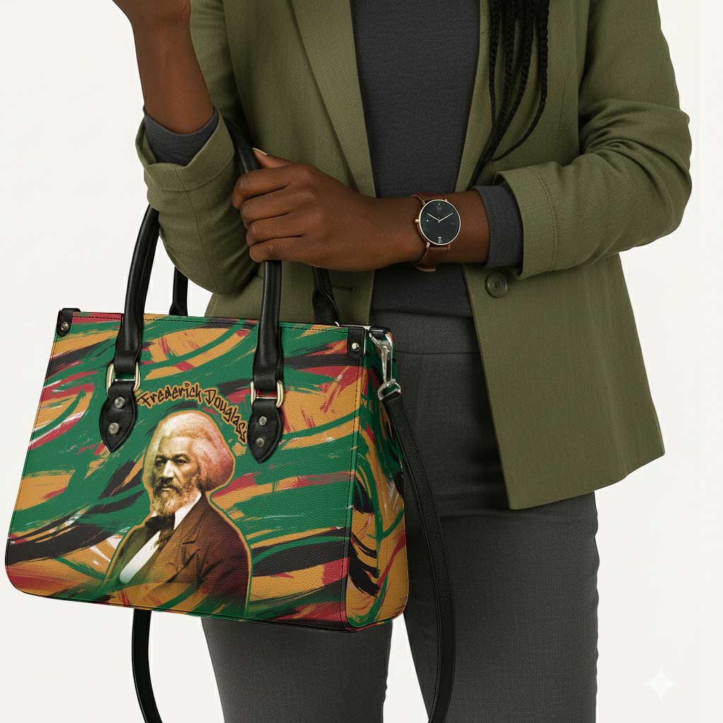 Frederick Douglass Leather Bag Green Abstract Design Civil Rights Leader Quote on Race and Humanity - Wonder Print Shop