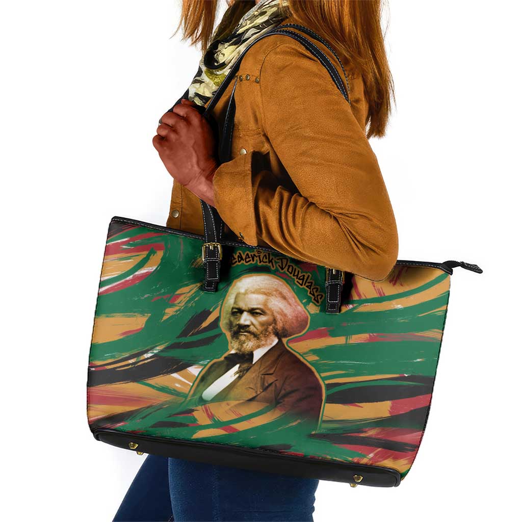 Frederick Douglass Leather Tote Bag Green Abstract Design Civil Rights Leader Quote on Race and Humanity - Wonder Print Shop