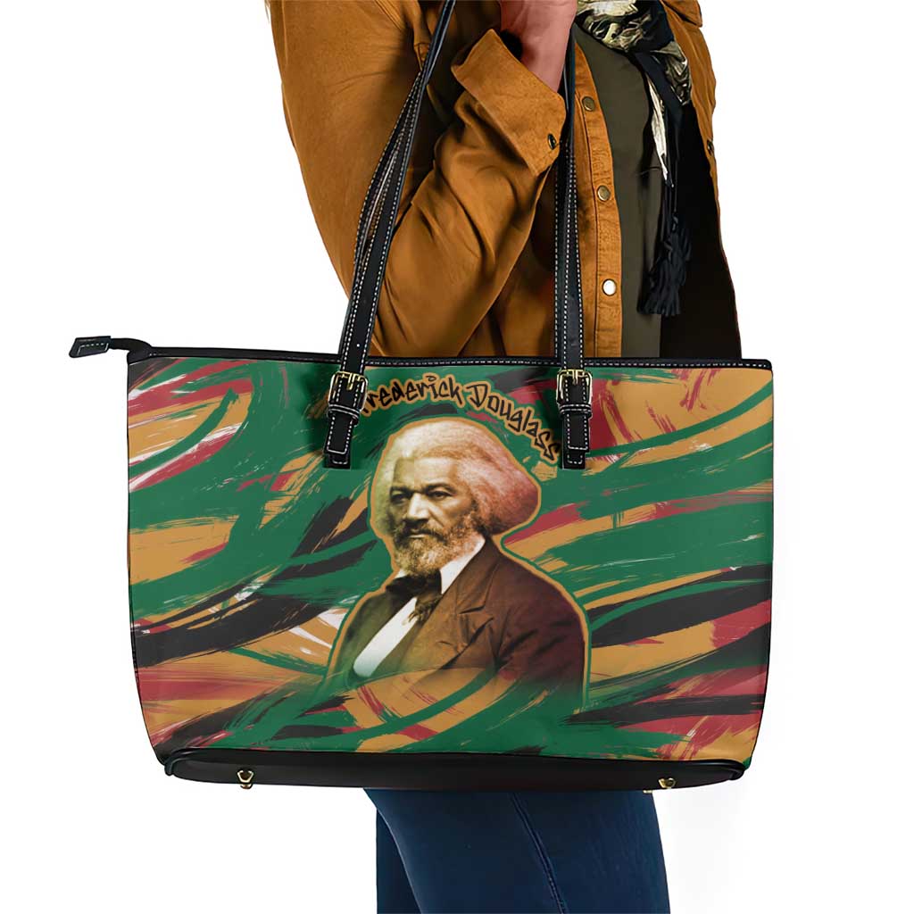 Frederick Douglass Leather Tote Bag Green Abstract Design Civil Rights Leader Quote on Race and Humanity - Wonder Print Shop